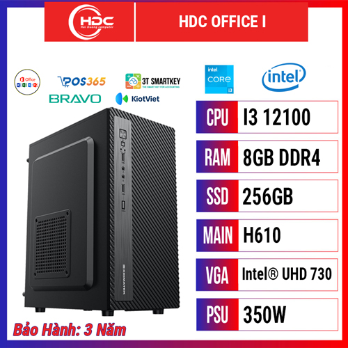PC HDC OFFICE I CPU i3 12100 – RAM 8GB DDR4 – SSD 256GB – MAIN H610 - UHD Graphics